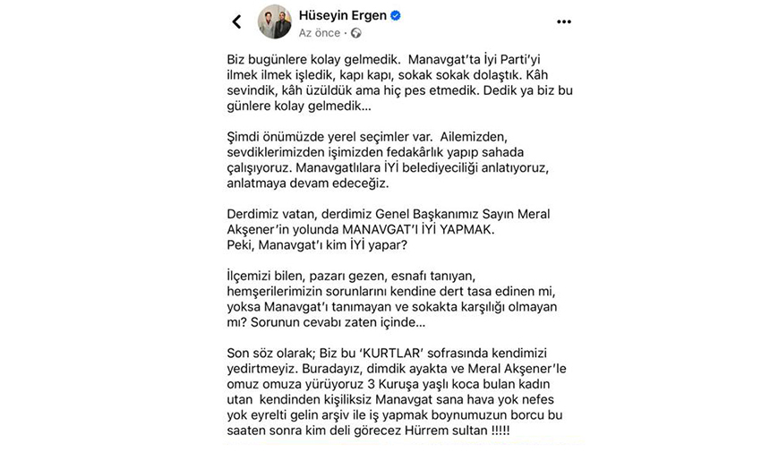 Eski Iyi Partili Huseyin Ergen'in A.k. Hakkinda Sosyal Medyadaki Paylasimi